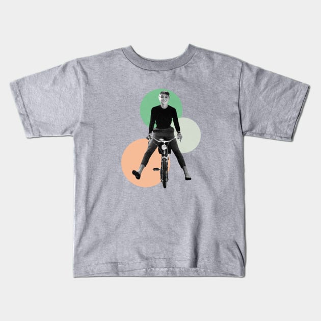 Audrey Hepburn on a bicycle Kids T-Shirt by NickiPostsStuff